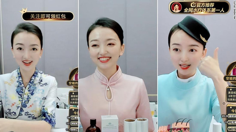 Meng Hu, người dẫn một chương trình mua sắm trực tiếp trên Taobao Live. Cô đã nghỉ việc trong năm 2020 để theo đuổi ước mơ trở thành một ngôi sao trực tuyến. Ảnh: CNN.