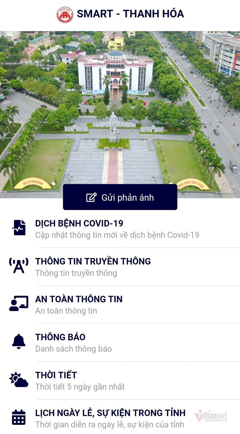 Giao diện ứng dụng Smart Thanh Hóa trên điện thoại Giao diện ứng dụng Smart Thanh Hóa trên điện thoại