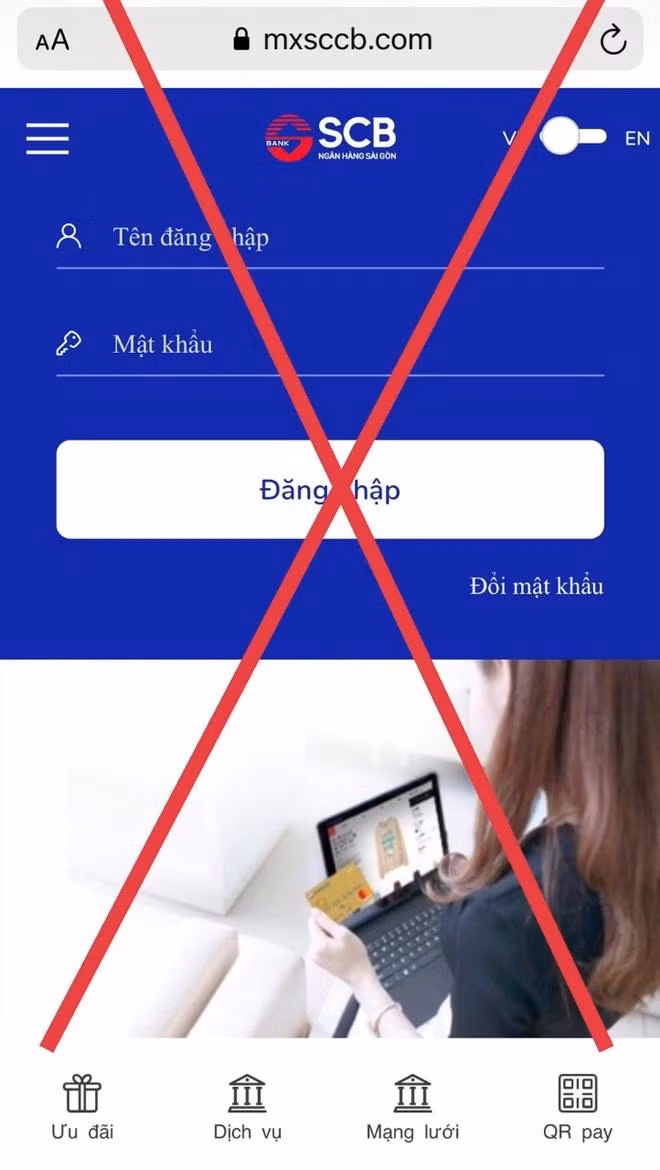 Giao diện trang web giả mạo mà các đối tượng lừa đảo tạo ra để chiếm đoạt tài sản của người dân.
