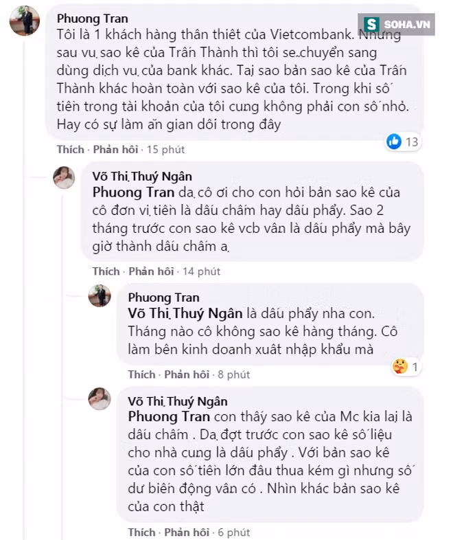 Nhiều người so sánh bản sao kê từng được ngân hàng Vietcombank cung cấp khác với bản sao kê của Trấn Thành.