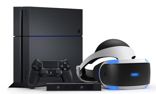 Headset PlayStation VR bên cạnh máy chơi game PlayStation 4.