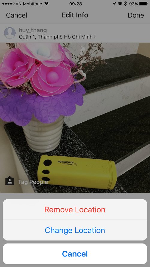 Gỡ bỏ thông tin về vị trí để đảm bảo sự riêng tư.