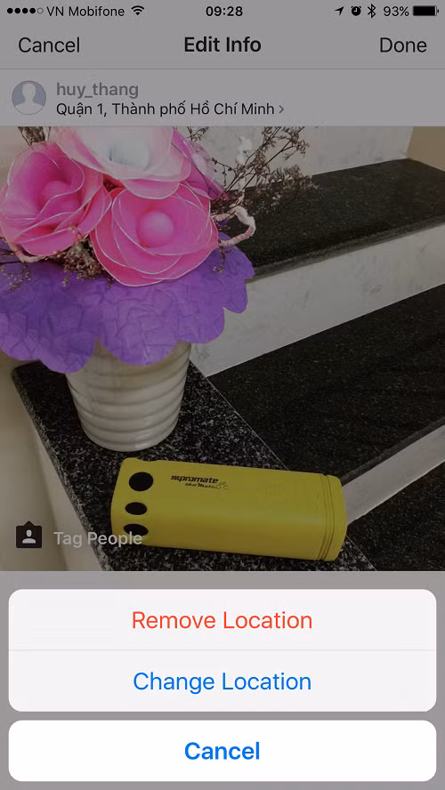 Gỡ bỏ thông tin về vị trí để đảm bảo sự riêng tư.