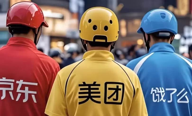 Ba ông lớn trong ngành giao hàng nhanh qua mạng ở Trung Quốc đang cạnh tranh quyết liệt (trái qua phải): JD.com, Meituan , Ele.me (Alibaba). Ảnh: Sina.