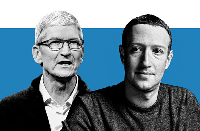 CEO Apple Tim Cook (bên trái) và CEO Facebook Mark Zuckerberg (bên phải).
