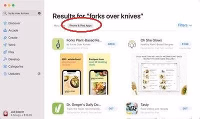 Bạn cũng có thể tìm kiếm ứng dụng trong ‌Mac App Store‌, sau đó mới nhấp vào mục "iPhone‌ & ‌iPad‌ Apps" trong danh sách kết quả để xem các phiên bản dùng được cho iOS.