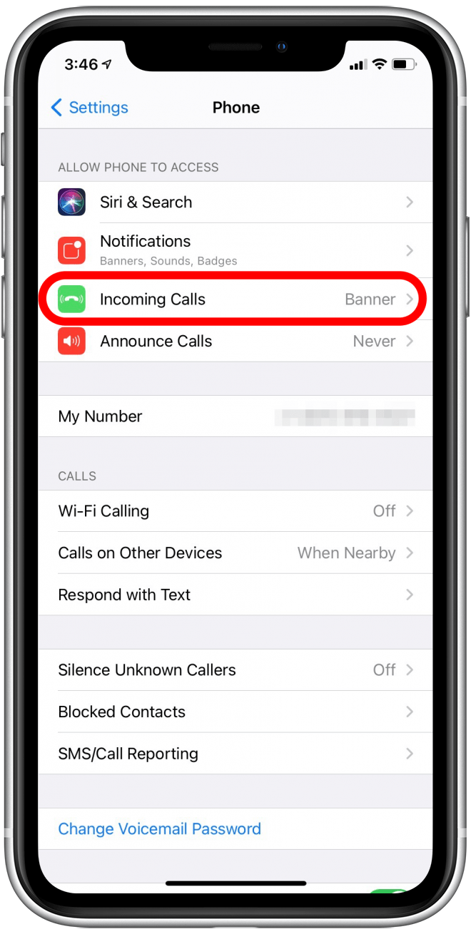 Vào Incoming Calls.