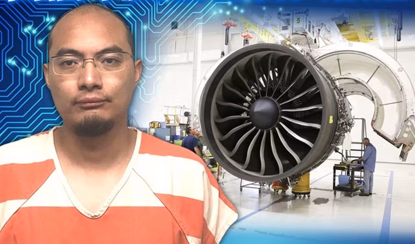 Hứa Ngạn Quân bị bắt và cáo buộc tìm cách đánh cắp công nghệ vật liệu hợp kim dùng chế tạo cánh quạt của động cơ turbine của GE Avation