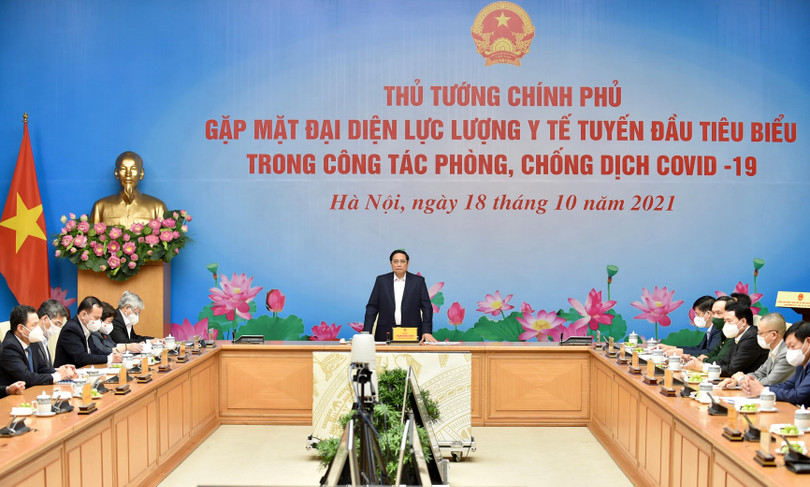 Thủ tướng Phạm Minh Chính cho biết, đất nước ta đã trải qua 4 đợt dịch, trong đó đợt dịch thứ 4 đang từng bước được kiểm soát - Ảnh: VGP/Nhật Bắc