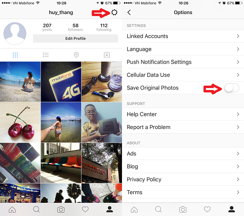 Thiết lập để Instagram không lưu ảnh vào iPhone.