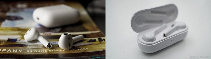 AirPods (trái) và FreeBuds (phải)