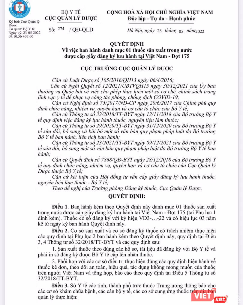 Quyết định cấp phép thuốc Molnupiravir điều trị COVID-19 do Cục trưởng Cục Quản lý Dược Vũ Tuấn Cường ký Quyết định cấp phép thuốc Molnupiravir điều trị COVID-19 do Cục trưởng Cục Quản lý Dược Vũ Tuấn Cường ký
