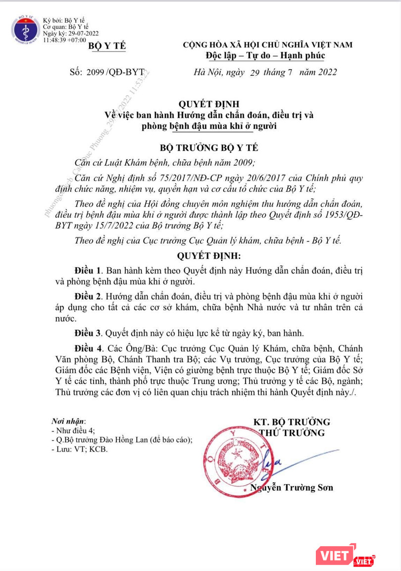 Hôm nay, Bộ Y tế chính thức công bố phác đồ điều trị bệnh đậu mùa khỉ