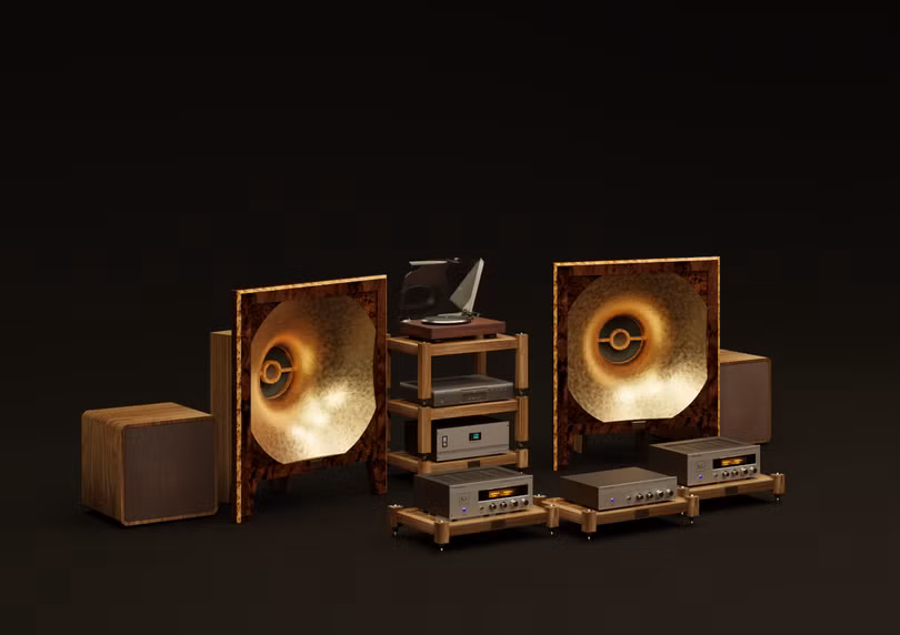 Đôi loa kèn dát vàng được phối ghép với loa sub trầm để tạo nên sự hài hòa tổng thể của bản nhạc. Sự kết hợp giữa 2 dòng loa này hướng tới đáp ứng tái tạo tốt nhất được hầu hết các dòng nhạc.