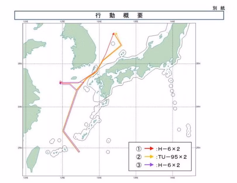Sơ đồ hoạt động của các máy bay Nga - Trung hôm 22/12 do Cục Phòng vệ Nhật Bản công bố (Ảnh: Huanqiu).