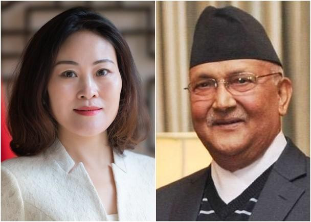 Đại sứ Trung Quốc Hầu Diễm Kỳ và Thủ tướng Nepal Khadga Sharma Oli (Ảnh: Dongfang). Đại sứ Trung Quốc Hầu Diễm Kỳ và Thủ tướng Nepal Khadga Sharma Oli (Ảnh: Dongfang).