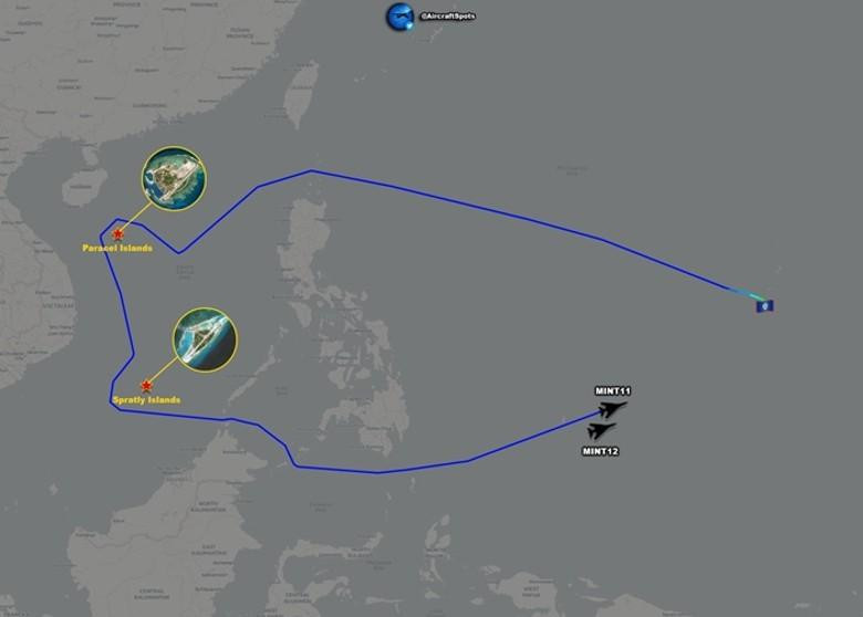 Hai máy bay ném bom chiến lược B-1B của Mỹ bay qua các quần đảo Hoàng Sa và Trường Sa hôm 28/12. (Ảnh: Dongfang). Hai máy bay ném bom chiến lược B-1B của Mỹ bay qua các quần đảo Hoàng Sa và Trường Sa hôm 28/12. (Ảnh: Dongfang).