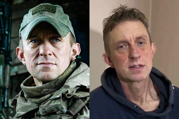 Shaun Pinner khi còn mặc áo lính Ukraine và sau khi bị bắt.