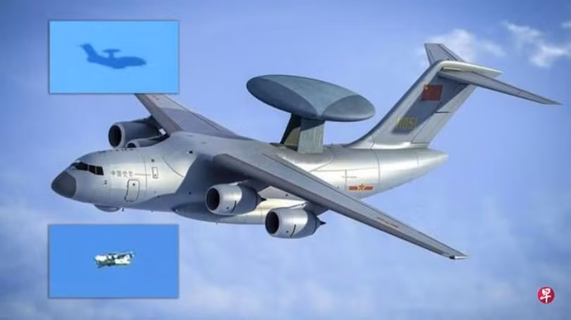 Các bức ảnh chụp chiếc KJ-3000 của cư dân mạng (nhỏ) và hình ảnh được vẽ lại. Ảnh: Zaobao.