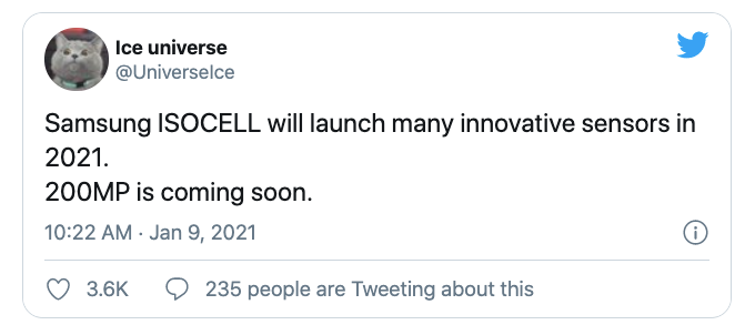 Ice Universe tiết lộ về cảm biến camera mới cho smartphone của Samsung.