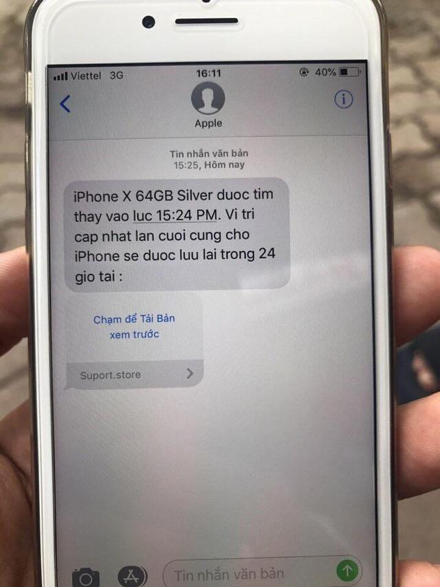 Tin nhắn hỗ trợ lấy lại tài khoản iCloud được gửi từ tài khoản mạo danh và đường link dẫn tới website giả. Ảnh: FB Nguyễn Thùy Trang