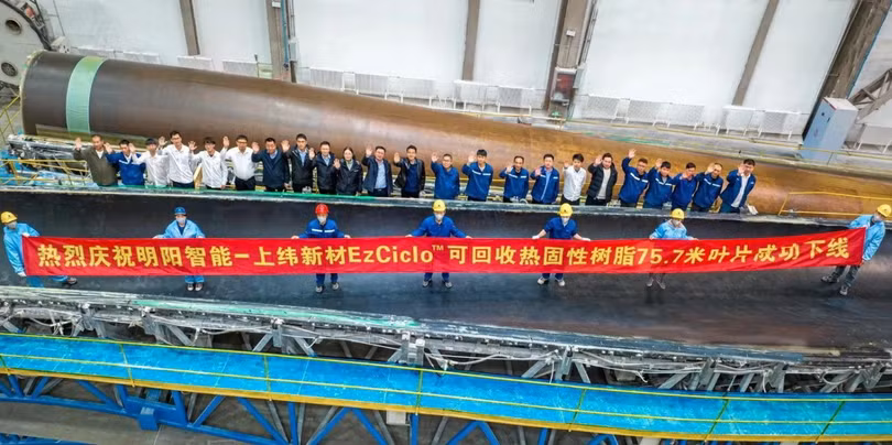 Công ty MingYang ra mắt cánh quạt tuabin điện gió có thể tái chế. Ảnh Electrek