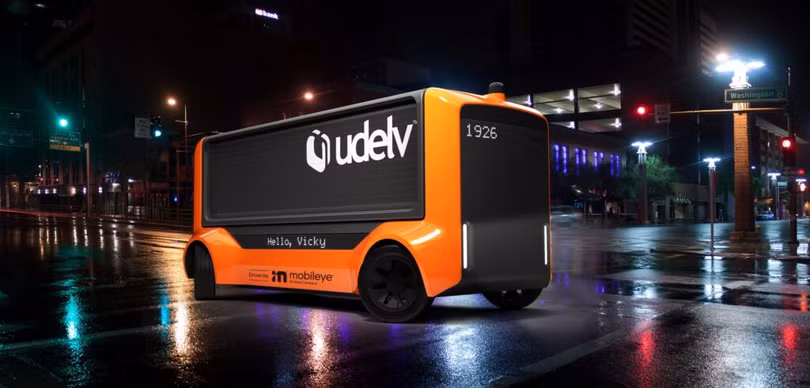 Tháng 4/2021, Udelv thông báo, Mobileye Drive, hệ thống tự lái của Mobileye sẽ điều khiển các Transporters, phương tiện giao hàng tự lái thế hệ tiếp theo của Udelv. Ảnh: Udelv
