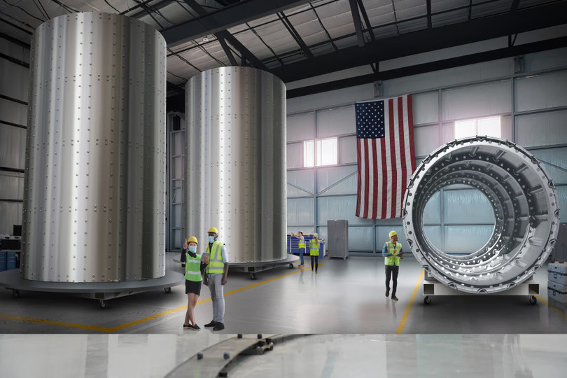 Hệ thống Mantis có thể in các cụm hình trụ khổng lồ bằng kim loại. Ảnh Rosotics Hệ thống Mantis có thể in các cụm hình trụ khổng lồ bằng kim loại. Ảnh Rosotics