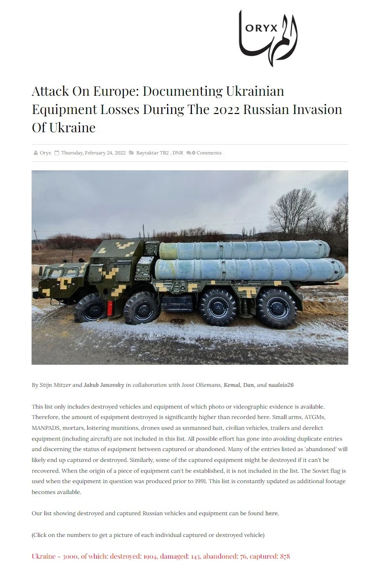 Tổng hợp số liệu thiệt hại hai bên của Oryx. (Ảnh: QQ).