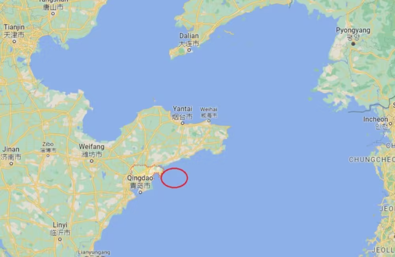 Vị trí nơi UFO xuất hiện gần thành phố Thanh Đảo (Ảnh: QQ). Vị trí nơi UFO xuất hiện gần thành phố Thanh Đảo (Ảnh: QQ).