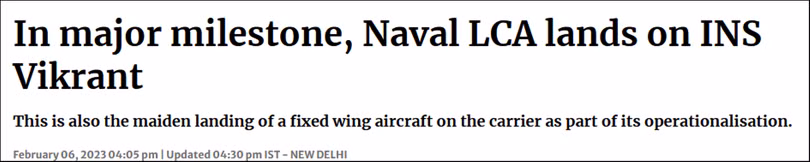 The Hindu đánh giá máy bay Tejas hạ cánh trên tàu Vikrant là một cột mốc lớn lao.