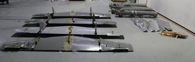 Một lô UAV Qasef-1 (Ababil-2) tháo rời bị tịch thu vào tháng 2/2017 (conflictarm.com)