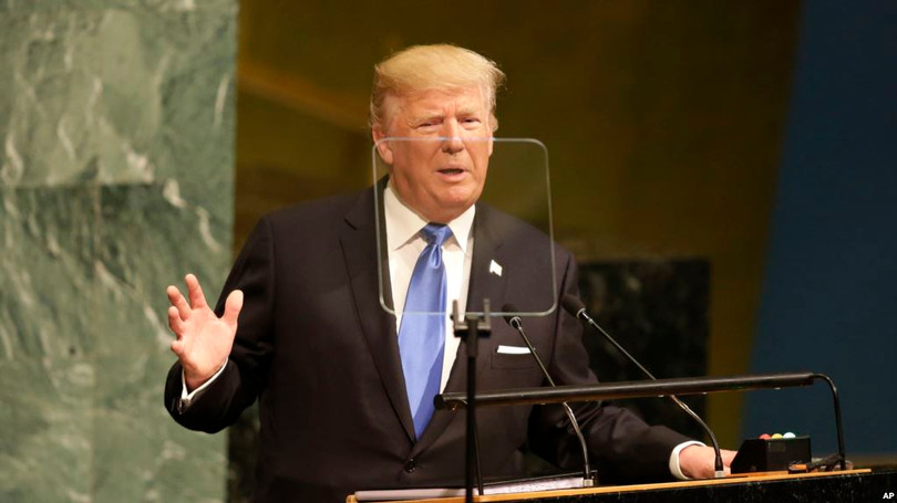Tổng thống Mỹ Donald Trump phát biểu tại Đại hội đồng Liên Hiệp Quốc tại trụ sở Liên Hiệp Quốc ở New York ngày 19/9/2017.