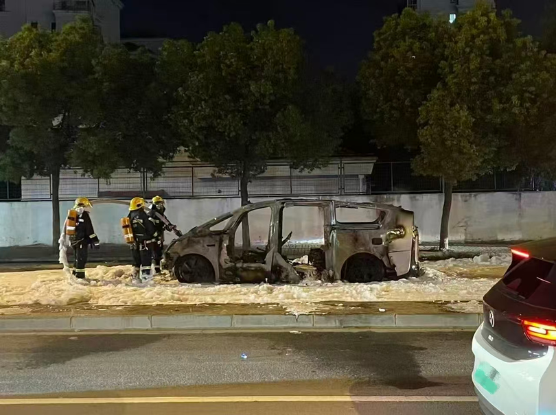 Chiếc Li MEGA bị cháy trơ khung. Ảnh: Guancha.