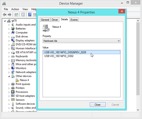 Thông tin về phần cứng/thiết bị không thể nhận diện đang kết nối với máy tính.