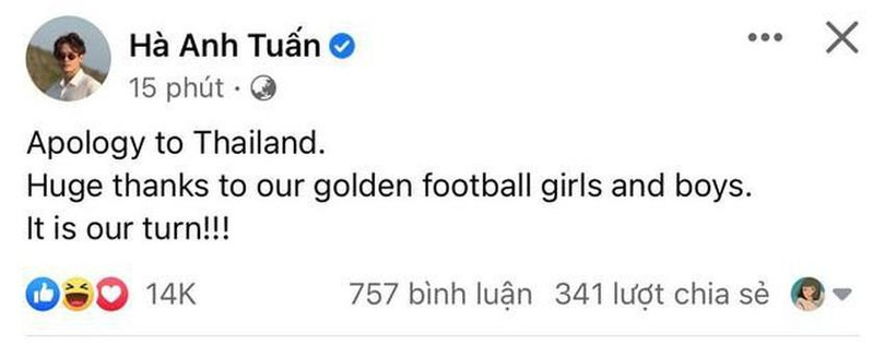 Bài đăng của ca sĩ Hà Anh Tuấn