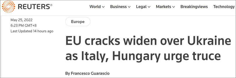 Bài viết của Reuters về sự bất đồng, chia rẽ trong nội bộ EU về vấn đề Ukraine. Bài viết của Reuters về sự bất đồng, chia rẽ trong nội bộ EU về vấn đề Ukraine.