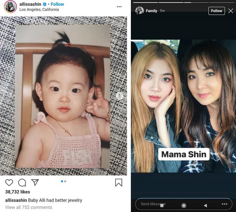 Allissa Shin đăng ảnh lúc còn nhỏ và ảnh chụp cùng mẹ để chứng minh vẻ đẹp của cô là hoàn toàn tự nhiên (Ảnh: Instagram).