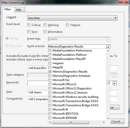 Hộp thoại Filter current log.
