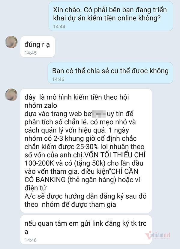 Từ tin nhắn rác, người dùng được dẫn đi lòng vòng qua nhiều cầu nối khác nhau. Đầu tiên là tới 1 website được thiết kế cẩu thả, kế tiếp đó là gặp một người hướng dẫn trên kênh Zalo.