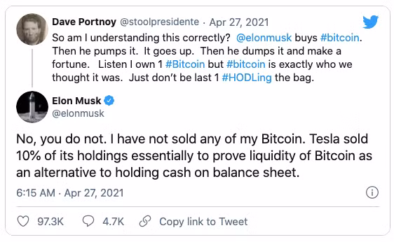 Elon Musk gián tiếp thừa nhận đang sở hữu Bitcoin nhưng vẫn giữ đồng tiền ảo này.