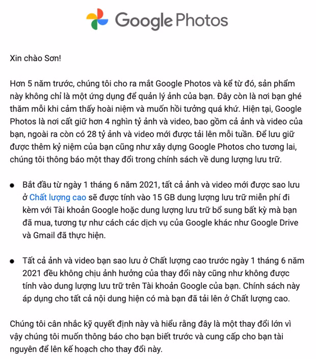 Dòng thông báo của Google Photos gửi tới người dùng. (Ảnh chụp màn hình)
