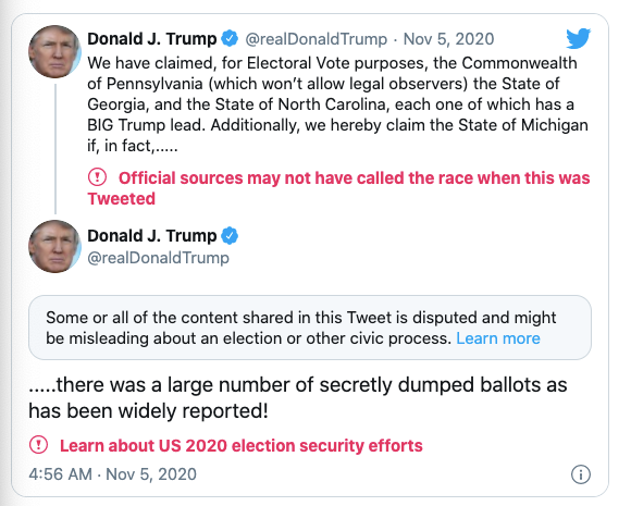 Twitter liên tục dán nhãn cảnh báo các nội dung Trump đăng tải.