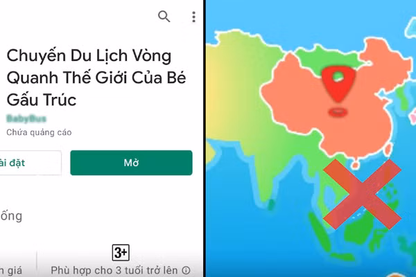 Hình ảnh đường lưỡi bò được cài cắm trên tựa game “Chuyến du lịch vòng quanh thế giới của bé gấu trúc”. Tựa game này hiện đã bị xóa khỏi 2 chợ ứng dụng của Android và iOS.