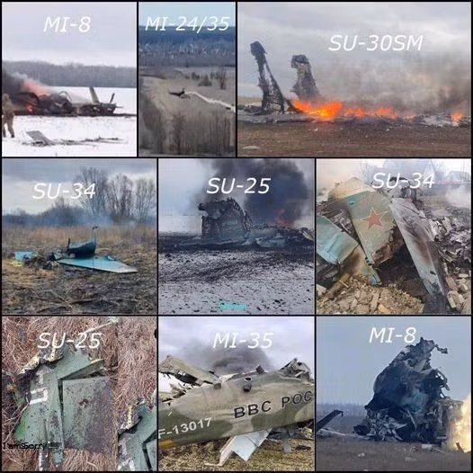 Truyền thông Ukraine đưa hình ảnh các loại máy bay của Nga bị bắn hạ khi tham chiến (Ảnh: Twitter). Truyền thông Ukraine đưa hình ảnh các loại máy bay của Nga bị bắn hạ khi tham chiến (Ảnh: Twitter).