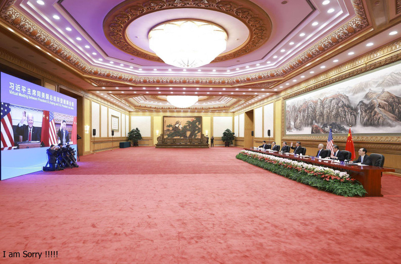 Cuộc gặp gỡ trực tuyến Joe Biden - Tập Cận Bình ngày 16/11/2021 ở đầu cầu Trung Quốc (Ảnh: Xinhua).