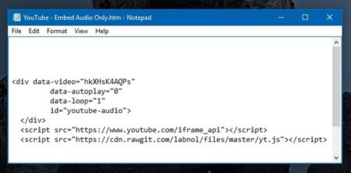 Đoạn mã sau khi được thay thế VIDEO_ID.