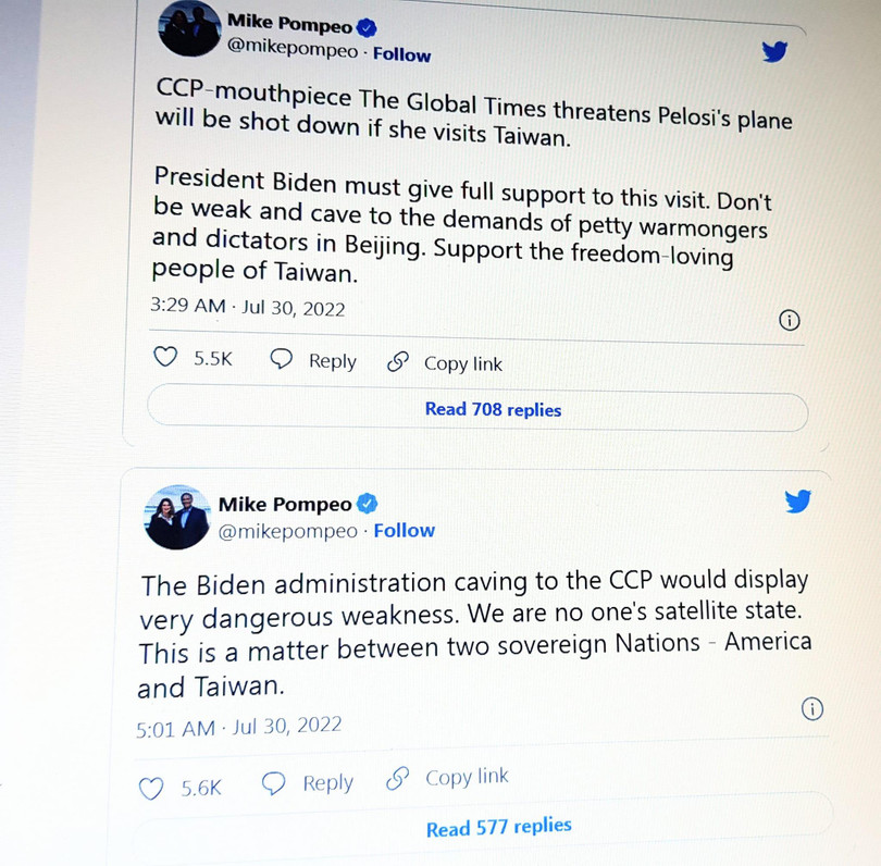 Hai bản tweet của cựu Ngoại trưởng Mỹ Mike Pompeo.