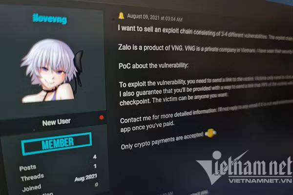 Những người muốn được chia sẻ cách chiếm quyền kiểm soát tài khoản Zalo sẽ phải trả cho hacker bằng tiền điện tử. Đến thời điểm hiện tại, bài đăng này vẫn còn tồn tại trên diễn đàn Raid*****. Ảnh: Trọng Đạt