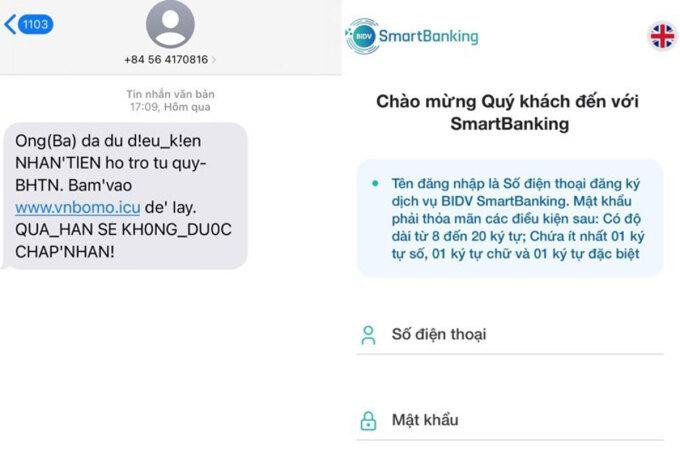 Tin nhắn lừa đảo và giao diện web Tin nhắn lừa đảo và giao diện web